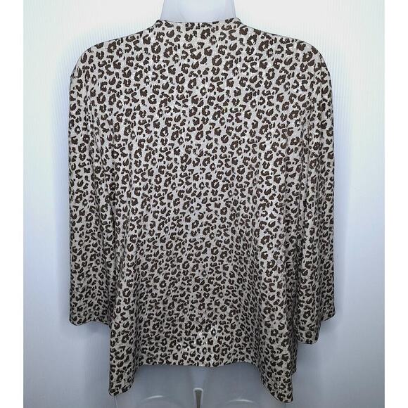 Chico's Travelers Jacket Leopard Ruffle Shimmer 2 Large 12 Mochachino Cardigan - Picture 8 of 8